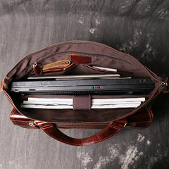 Red Brown Oily Leather Mens 14 inches Large Laptop Work Bag Handbag Briefcase Shoulder Bags Business Bags For Men