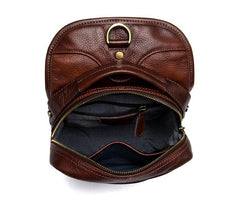 Casual Brown Leather Mens Sling Pack Sling Bags Chest Bags Brown One Shoulder Backpack for Men