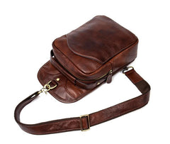 Casual Brown Leather Mens Sling Pack Sling Bags Chest Bags Brown One Shoulder Backpack for Men - imessengerbags