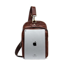 Casual Brown Leather Mens Sling Pack Sling Bags Chest Bags Brown One Shoulder Backpack for Men - imessengerbags