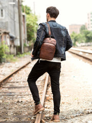 Casual Brown Leather Mens Sling Pack Sling Bags Chest Bags Brown One Shoulder Backpack for Men - imessengerbags