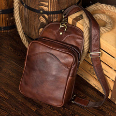 Casual Brown Leather Mens Sling Pack Sling Bags Chest Bags Brown One Shoulder Backpack for Men - imessengerbags