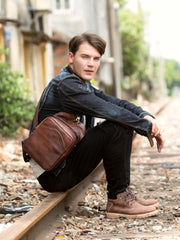 Casual Brown Leather Mens Sling Pack Sling Bags Chest Bags Brown One Shoulder Backpack for Men - imessengerbags