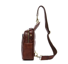 Casual Brown Leather Mens Sling Pack Sling Bags Chest Bags Brown One Shoulder Backpack for Men