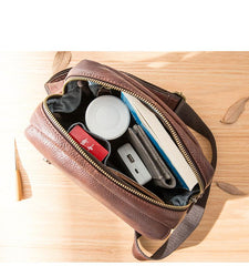 Cool Brown Leather Mens Vertical Side Bag Postman Bag Small Messenger Bags Courier Bag for Men - imessengerbags