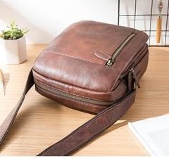 Cool Brown Leather Mens Vertical Side Bag Postman Bag Small Messenger Bags Courier Bag for Men - imessengerbags