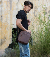 Cool Brown Leather Mens Vertical Side Bag Postman Bag Small Messenger Bags Courier Bag for Men - imessengerbags