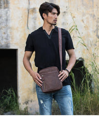 Cool Brown Leather Mens Vertical Side Bag Postman Bag Small Messenger Bags Courier Bag for Men - imessengerbags