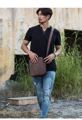 Cool Brown Leather Mens Vertical Side Bag Postman Bag Small Messenger Bags Courier Bag for Men - imessengerbags