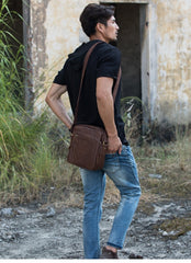 Cool Brown Leather Mens Vertical Side Bag Postman Bag Small Messenger Bags Courier Bag for Men - imessengerbags