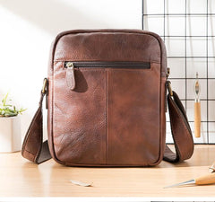 Cool Brown Leather Mens Vertical Side Bag Postman Bag Small Messenger Bags Courier Bag for Men - imessengerbags