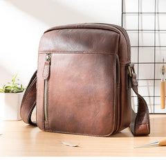 Cool Brown Leather Mens Vertical Side Bag Postman Bag Small Messenger Bags Courier Bag for Men - imessengerbags