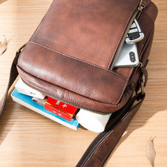 Cool Brown Leather Mens Vertical Side Bag Postman Bag Small Messenger Bags Courier Bag for Men - imessengerbags