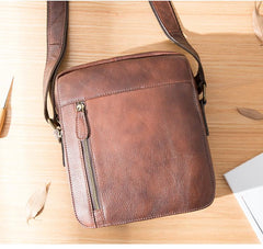 Cool Brown Leather Mens Vertical Side Bag Postman Bag Small Messenger Bags Courier Bag for Men - imessengerbags