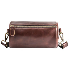 Red Brown Cool Leather Mens 8 inches Barrel Side Bag Bucket Messenger Bags Courier Bag for Men