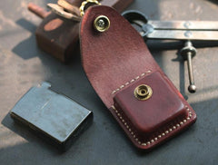 Red Brown Handmade Leather Mens Zippo Lighter Case With Belt Loop Cool Standard Zippo Lighter Holders For Men - imessengerbags