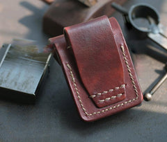 Red Brown Handmade Leather Mens Zippo Lighter Case With Belt Loop Cool Standard Zippo Lighter Holders For Men - imessengerbags