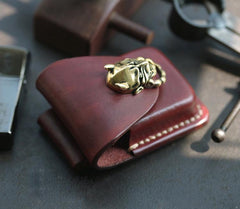 Red Brown Handmade Leather Mens Zippo Lighter Case With Belt Loop Cool Standard Zippo Lighter Holders For Men - imessengerbags