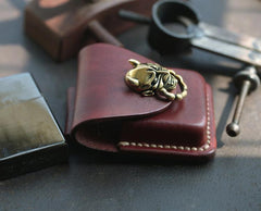 Red Brown Handmade Leather Mens Zippo Lighter Case With Belt Loop Cool Standard Zippo Lighter Holders For Men - imessengerbags