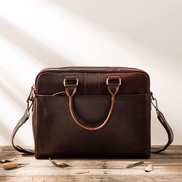 Red Brown Leather Mens Briefcase Work Bag Laptop Bag Business Bag for Men - imessengerbags