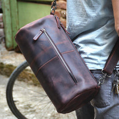 Red Brown Leather Mens Casual Barrel Postman Bag Side Bag Bucket Messenger Bag For Men - imessengerbags