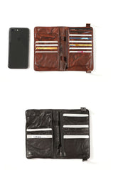 Retro Black Sheepskin Leather Men's Long Wallet Clutch Wallet Brown Phone Wallet Zipper Clutch Wallet For Men - imessengerbags