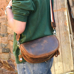 Brown LEATHER MEN'S Small Side bag Brown Saddle Bag MESSENGER BAG Brown Courier Bag FOR MEN