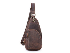 Vintage Brown Leather Sling Backpack Men's Sling Bag Chest Bags One shoulder Backpack For Men - imessengerbags