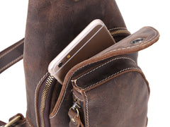 Vintage Brown Leather Sling Backpack Men's Sling Bag Chest Bags One shoulder Backpack For Men - imessengerbags