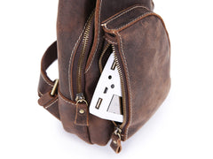 Vintage Brown Leather Sling Backpack Men's Sling Bag Chest Bags One shoulder Backpack For Men - imessengerbags