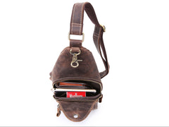 Vintage Brown Leather Sling Backpack Men's Sling Bag Chest Bags One shoulder Backpack For Men - imessengerbags