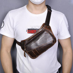 Brown Leather Fanny Pack Men's Black Chest Bag Hip Bag Vintage Waist Bag For Men