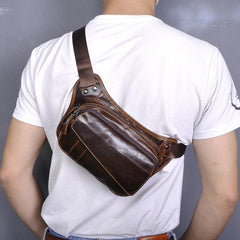 Brown Leather Fanny Pack Men's Black Chest Bag Hip Bag Vintage Waist Bag For Men - imessengerbags