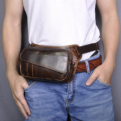 Brown Leather Fanny Pack Men's Black Chest Bag Hip Bag Vintage Waist Bag For Men