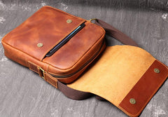 Best Brown Leather Men's Vertical Side Bag Brown Courier Bag Vertical Messenger Bag For Men - imessengerbags