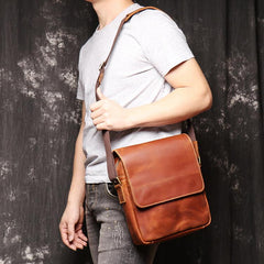 Best Brown Leather Men's Vertical Side Bag Brown Courier Bag Vertical Messenger Bag For Men