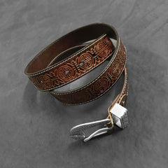 Vintage Chinese Coffee Leather Metal Belt Motorcycle Belt Black Leather Round Belt For Men - imessengerbags