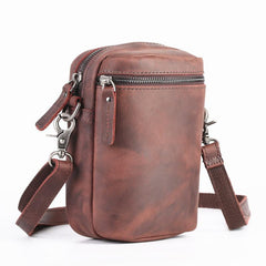 Leather Men's Brown Small Shoulder Bag Mini Side Bag Phone Messenger Bag For Men - imessengerbags