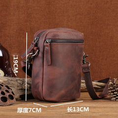 Leather Men's Brown Small Shoulder Bag Mini Side Bag Phone Messenger Bag For Men - imessengerbags