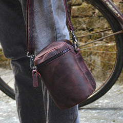 Leather Men's Brown Small Shoulder Bag Mini Side Bag Phone Messenger Bag For Men - imessengerbags