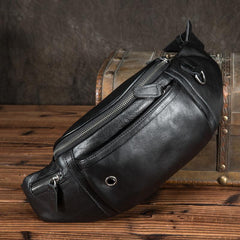 Black Mens Leather Fanny Pack Men Black Leather Belt Bag 