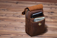 Brown Leather Cell Phone HOLSTER Mens Belt Pouches Waist Bags BELT BAG Sports Bag For Men - imessengerbags