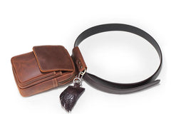 Brown Leather Cell Phone HOLSTER Mens Belt Pouches Waist Bags BELT BAG Sports Bag For Men