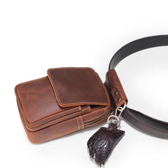 Brown Leather Cell Phone HOLSTER Mens Belt Pouches Waist Bags BELT BAG Sports Bag For Men