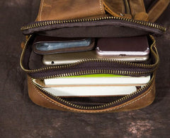 Retro Brown Leather Chest Bag Sling Bag Crossbody Sling Bag Hiking Sling Bag For Men - imessengerbags