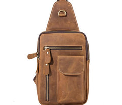 Retro Brown Leather Chest Bag Sling Bag Crossbody Sling Bag Hiking Sling Bag For Men - imessengerbags