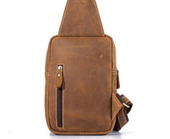 Retro Brown Leather Chest Bag Sling Bag Crossbody Sling Bag Hiking Sling Bag For Men - imessengerbags
