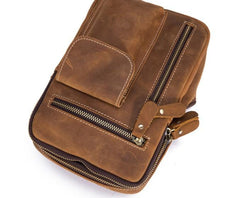 Retro Brown Leather Chest Bag Sling Bag Crossbody Sling Bag Hiking Sling Bag For Men - imessengerbags