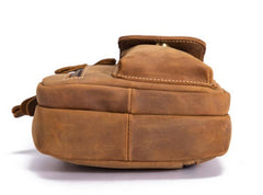 Retro Brown Leather Chest Bag Sling Bag Crossbody Sling Bag Hiking Sling Bag For Men - imessengerbags