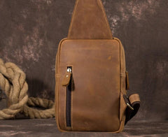 Retro Brown Leather Chest Bag Sling Bag Crossbody Sling Bag Hiking Sling Bag For Men - imessengerbags